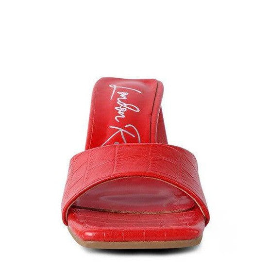 Red block heel vacation sandals with a stylish design for summer occasions and casual outings
