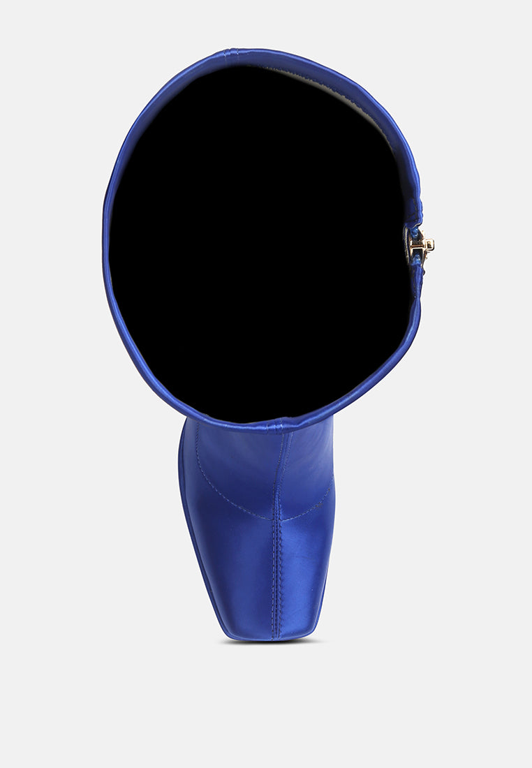 Inside view of stylish pink satin long boots designed by London Rag International