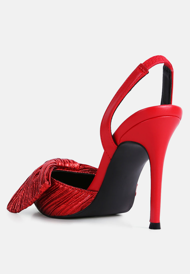 London Rag International bow embellished slingback sandals in red with a sleek high heel design