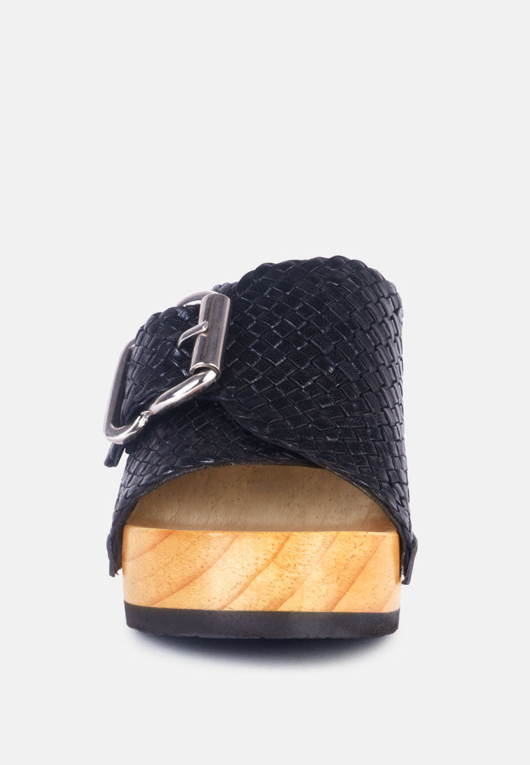 London Rag braided leather slide clogs with a stylish buckle and wooden base for casual comfort