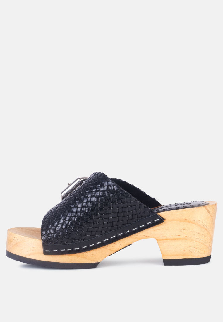 London Rag international braided leather slide clogs with a stylish wooden heel for women's comfort