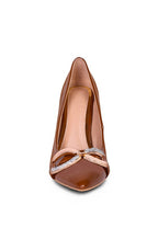 women's buckle embellished stiletto pumps in brown, perfect for elegant occasions