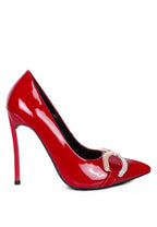 Red buckle embellished stiletto pumps for stylish evening wear