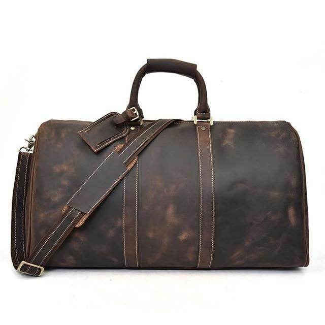 VacationGrabs durable leather duffel bag, perfect carryon luggage bags for travel with adjustable strap