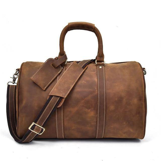 Brown leather VacationGrabs duffel bag, perfect as carryon luggage bags for travel