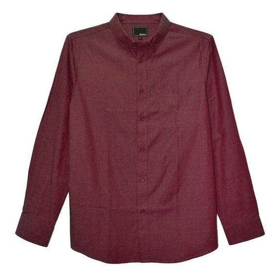 WEIV casual mens dress shirt in deep burgundy color with long sleeves and button-up front