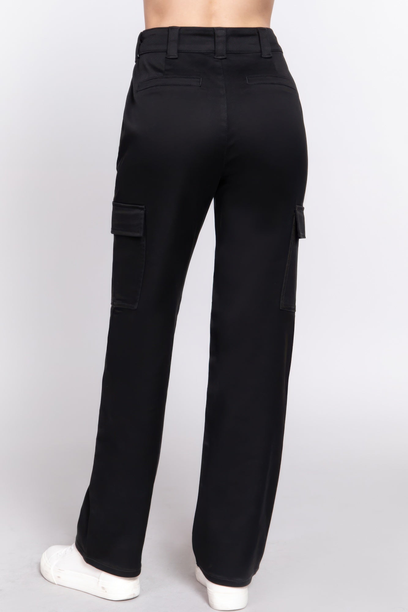 VacationGrabs women's black casual straight leg trousers with side pockets and belt loops