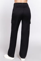 VacationGrabs women's black casual straight leg trousers with side pockets and belt loops