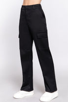 VacationGrabs women's black casual straight leg trousers with side pockets and white sneakers