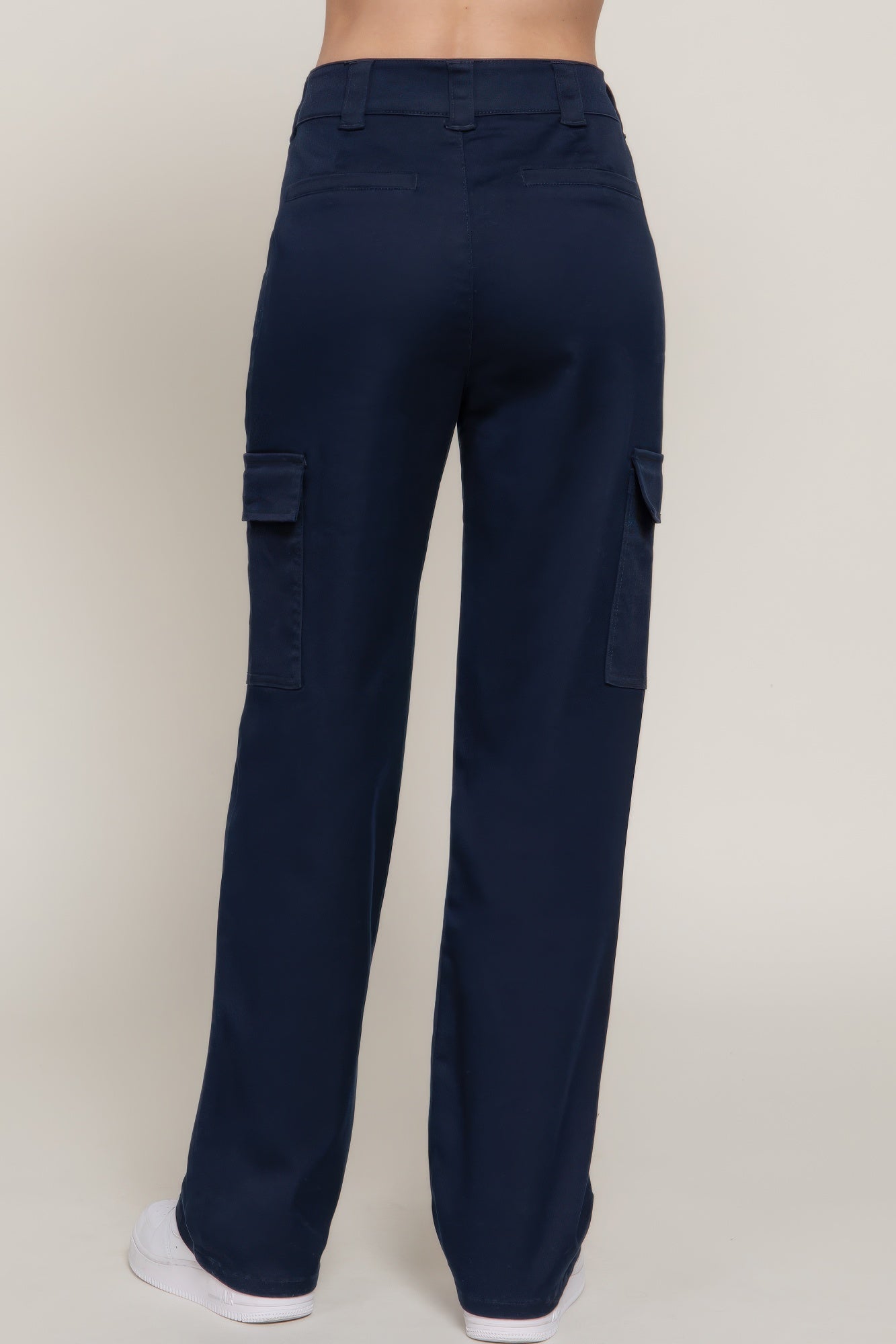 VacationGrabs women's navy casual straight leg trousers with cargo pockets and belt loops