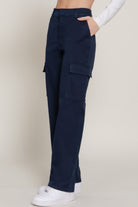 VacationGrabs women's navy casual straight leg trousers with side pockets and relaxed fit