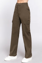 VacationGrabs women's casual straight leg trousers in olive green with side pockets