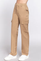 VacationGrabs women's casual straight leg trousers in beige with side pockets and white sneakers