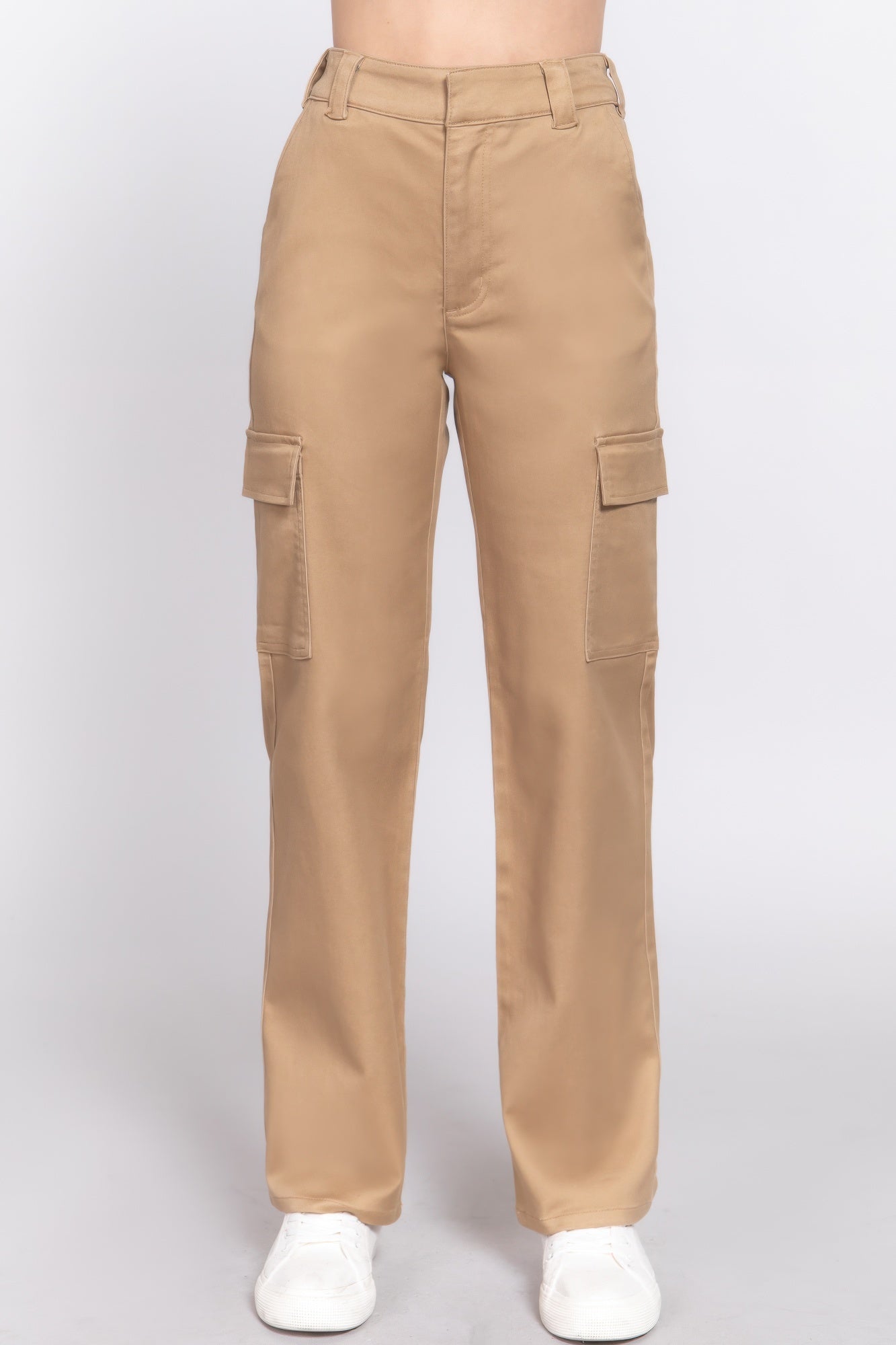 VacationGrabs women's casual straight leg trousers in beige with side pockets