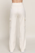 VacationGrabs women's casual straight leg trousers in white with side pockets and belt loops