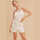Aemi Co white casual tank and shorts set with adjustable straps and drawstring waist