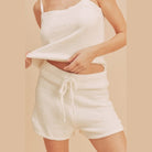 Aemi Co soft white casual tank and shorts set with drawstring waist and cozy fabric