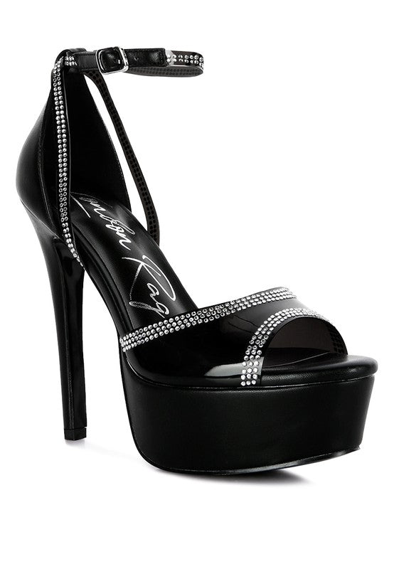 Cinderella embellished stiletto sandals in black, perfect for formal events