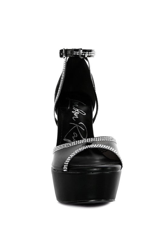 Black Cinderella embellished stiletto sandals for elegant occasions