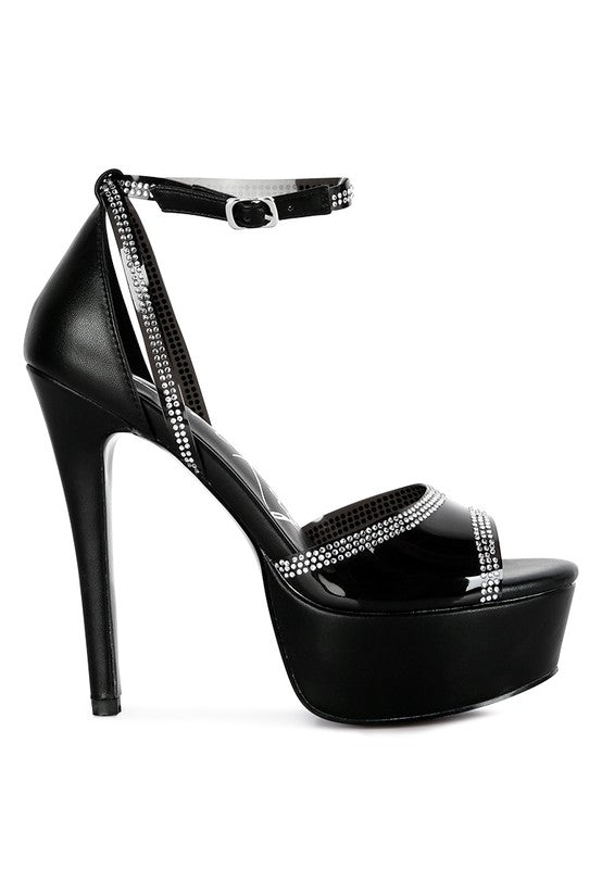 Cinderella embellished stiletto sandals in black for elegant occasions