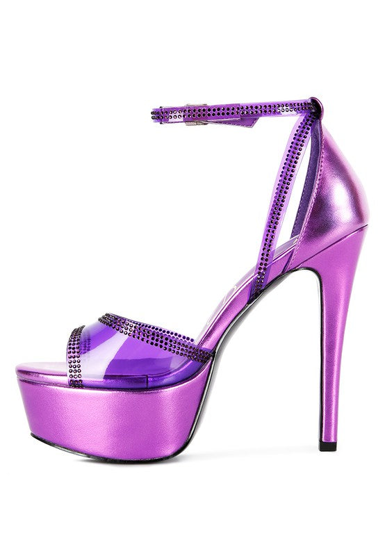 Cinderella embellished stiletto sandals in purple for formal occasions