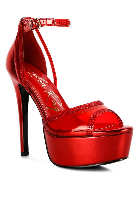 Cinderella embellished stiletto sandals, red patent leather for elegant evenings