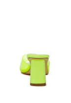 Rag Company women's clear strap slip on heels in vibrant lime green