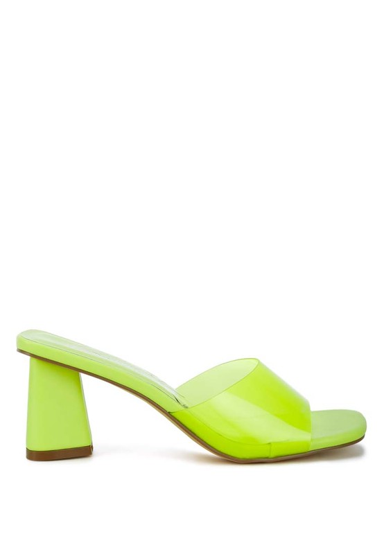 Women's clear strap slip on heels in vibrant lime green for stylish comfort