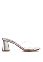 Women's clear strap slip on heels with silver block heel for casual outings