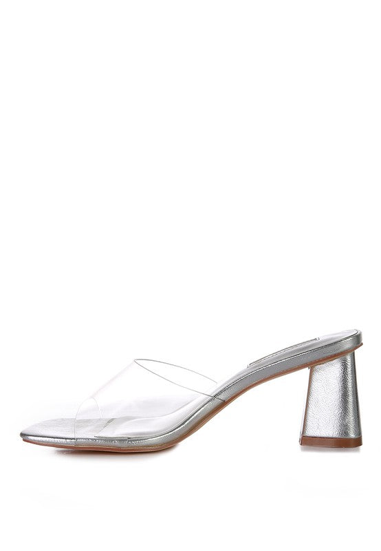 Rag Company clear strap slip on heels in silver for stylish occasions