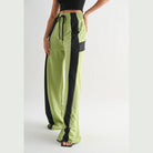 VacationGrabs comfortable wide leg lounge trousers in green with black side stripes for women