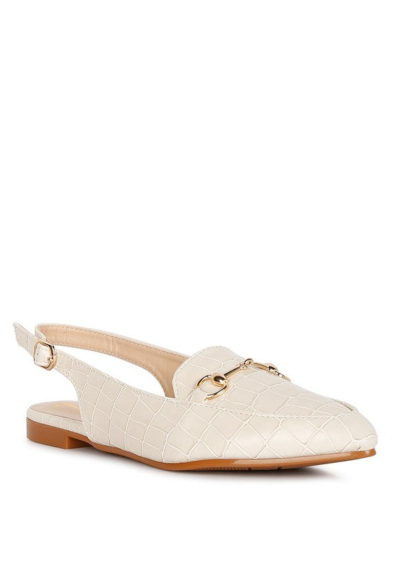 Cream Rag Company Croc Slingback Flat Sandals with Quilted Design and Elegant Gold Accents