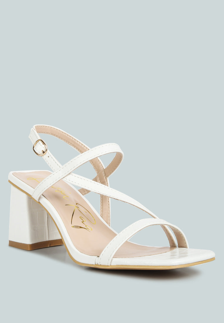 White London Rag International croc texture block heel sandals with stylish crisscross straps