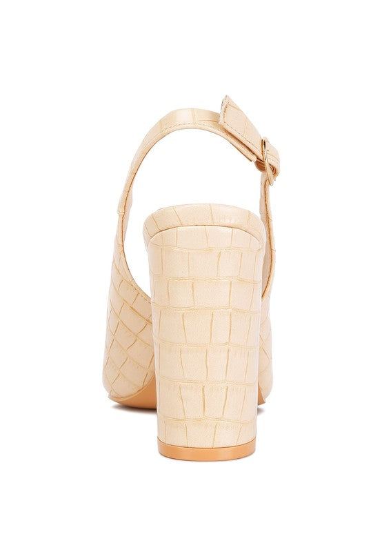 Women's croctexture sling back heels in beige with a stylish design