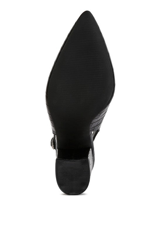 Women's croctexture sling back heels, stylish black, perfect for evening wear