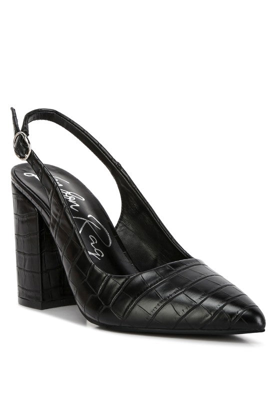 Rag Company croctexture sling back heels in black, stylish for formal occasions