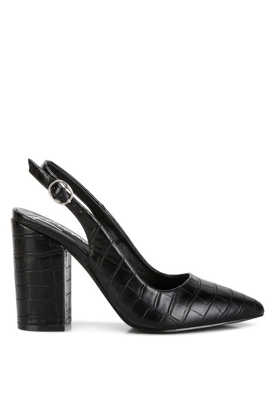 Women's black croctexture sling back heels for stylish occasions
