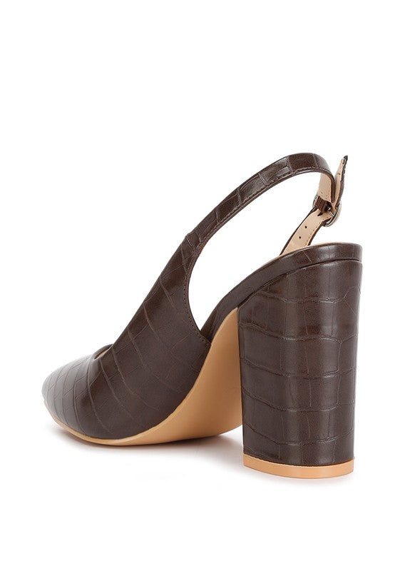 Women's croctexture sling back heels in dark brown for stylish outfits