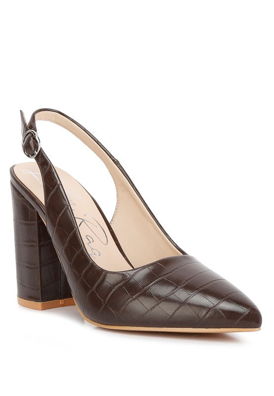 Rag Company croctexture sling back heels in brown, chic and stylish for any occasion