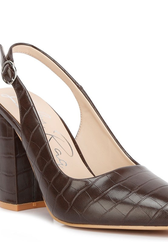 Women's brown croctexture sling back heels for stylish occasions