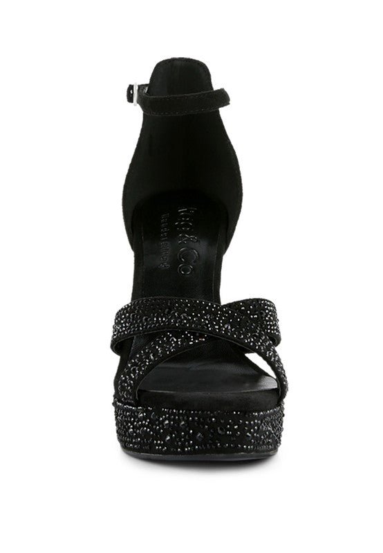 Women's black diamante high heel dress sandals for formal events