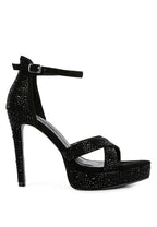 Black diamante high heel dress sandals with stylish ankle strap