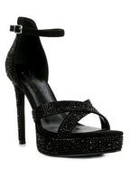 Women's black diamante high heel dress sandals for formal occasions