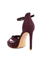 Rag Company diamante high heel dress sandals in burgundy suede