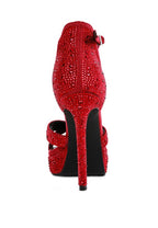 Red diamante high heel dress sandals for elegant evening wear