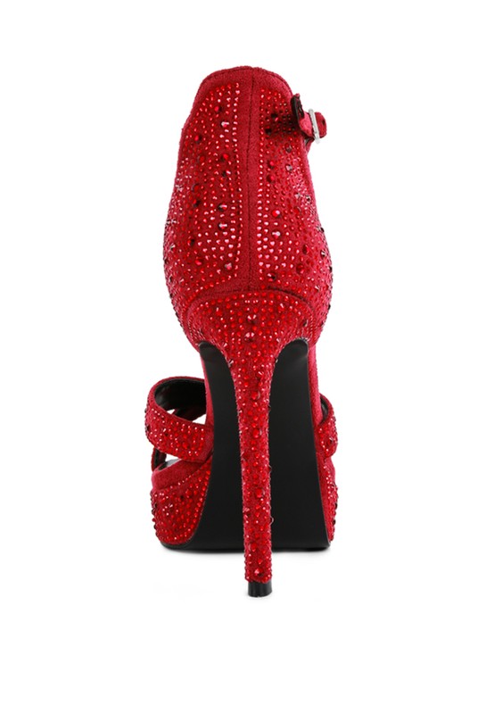 Red diamante high heel dress sandals for elegant evening wear