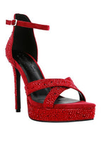Red diamante high heel dress sandals for formal occasions