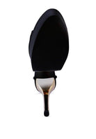 Sleek black bottom view of dramatic lace-up high heels with a stylish stiletto heel design