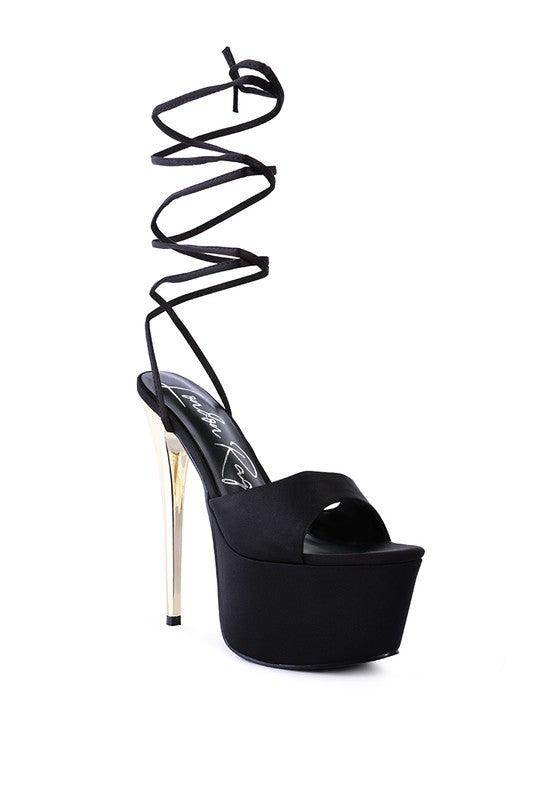 Rag Company dramatic lace-up high heels in black with stylish platform and stiletto heel