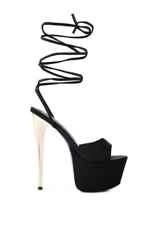 Rag Company dramatic lace-up high heels with a stylish black finish and high platform design